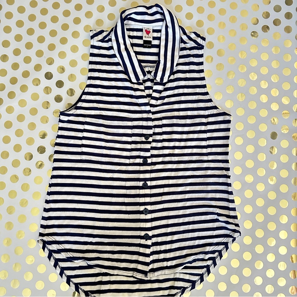 Love Rocks Black and White Sleeveless Button Down Shirt